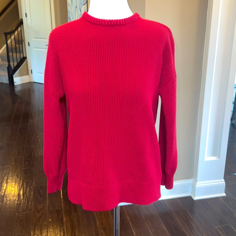 Old Navy Womens cozy Red Weave pullover Sweater tunic length S great w leggings